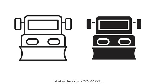 Icono de quitanieves en un diseño de Vector de trazo negro y versión sólida plana sobre fondo blanco