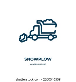 Snowplow icon. Linear vector illustration from winter nature collection. Outline snowplow icon vector. Thin line symbol for use on web and mobile apps, logo, print media.