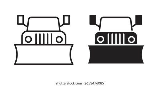 Icono del quitanieves, muestra del Vector del contorno, pictograma lineal y sólido del estilo aislado en blanco.