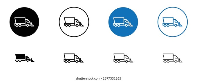 Snowplow icon set in black and blue colors on white background