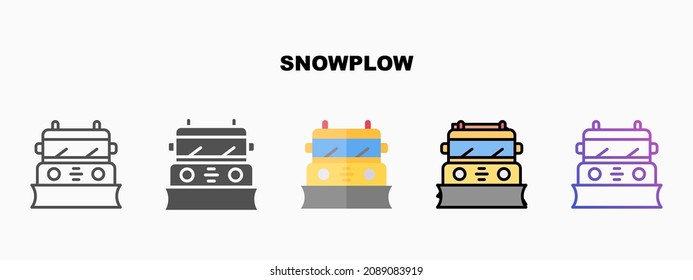 Snowplow icon set with different styles. Icons designed in outline, flat, glyph, line colored and gradient. Can be used for web, mobile, ui and more. Enjoy this icon for your project.