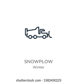 Snowplow icon. Thin linear snowplow outline icon isolated on white background from winter collection. Line vector sign, symbol for web and mobile
