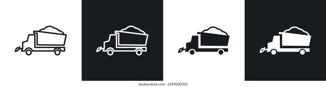 Snowplow icons in flat and linear vector illustration on white background.