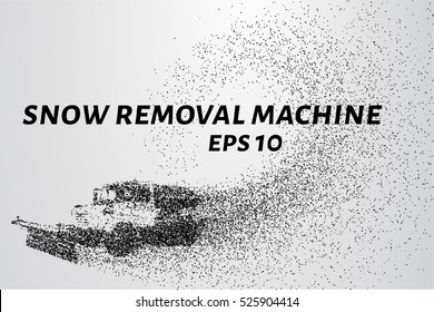 Snowplow particles. Snow-removing car consists of circles and points. Vector illustration.