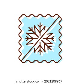 Icono plano de material a prueba de nieve. Protección del clima. Tela termal aislada. Tipo de fibra. Símbolo de color. Ilustración aislada de las existencias vectoriales