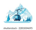 snowscape with cableway winter scene