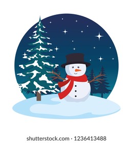 snowscape field with snowman scene