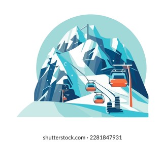 snowscape with mountain cableway scene