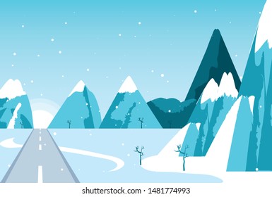 snowscape winter scene with road