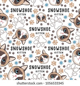 Snowshoe : Cat breed collection : Seamless Pattern : Vector Illustration