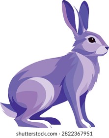 snowshoe hare ears perked, side profile facing right, full body, winter lagomorph, vector illustration
