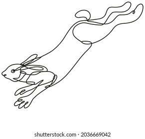 Snowshoe Hare Varying Hare Or Snowshoe Rabbit Jumping Side View Continuous Line Drawing 