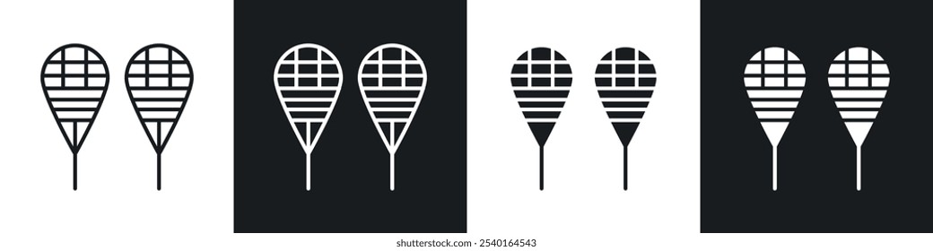 Snowshoes icon set. Vector symbols in black and white colors.
