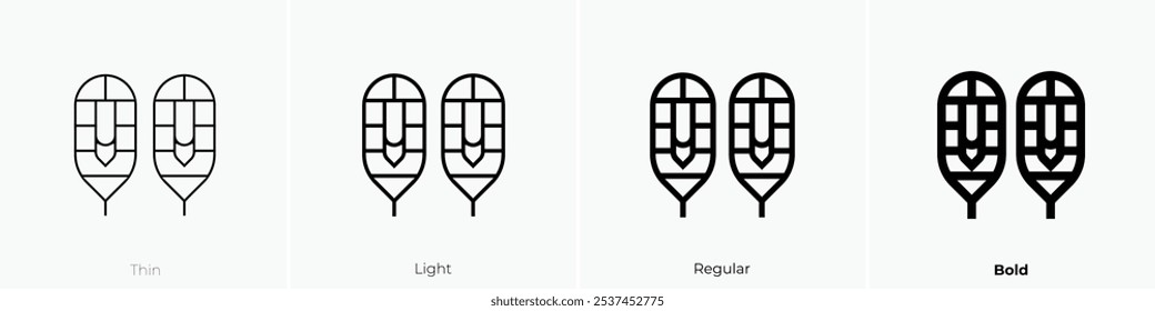 icono de raquetas de nieve. Diseño de estilo delgado, ligero, regular y audaz aislado sobre fondo blanco