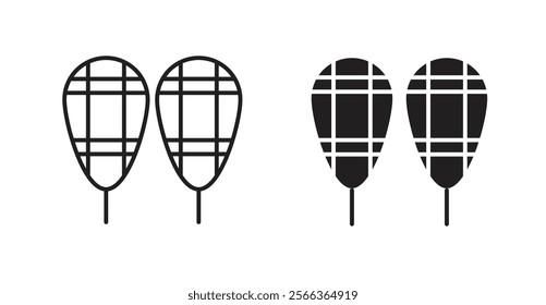 Snowshoes icons in line stroke and flat versions