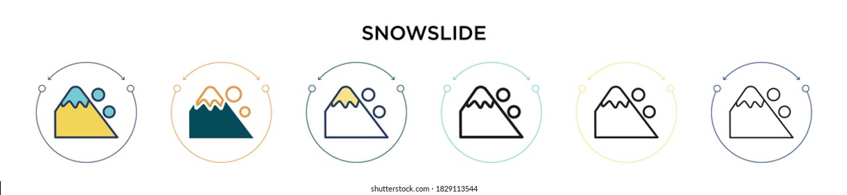 Snowslide icon in filled, thin line, outline and stroke style. Vector illustration of two colored and black snowslide vector icons designs can be used for mobile, ui, web