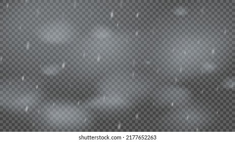 Snowstorm and falling snowflakes on transparent background. Blizzard of white snowflakes and Christmas snow. Vector illustration