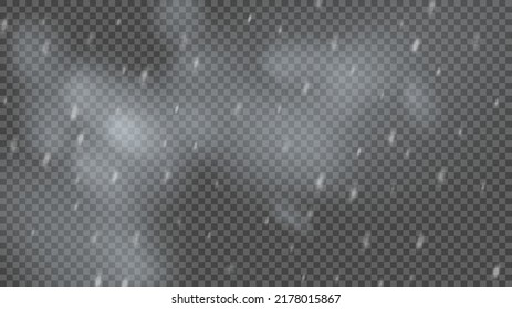 Snowstorm and falling snowflakes on transparent background. Blizzard of white snowflakes and Christmas snow. Vector illustration