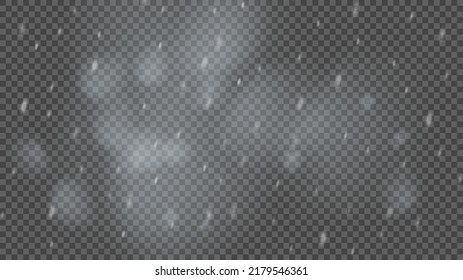 Snowstorm and falling snowflakes on transparent background. Blizzard of white snowflakes and Christmas snow. Vector illustration