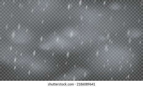 Tormenta de nieve y copos de nieve cayendo sobre fondo transparente. Blizzard de copos de nieve blancos y nieve navideña. Ilustración del vector