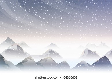 Snowstorm And Mist On Mountain At Evening