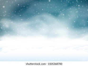 Snowstorm In The Night. Winter Background With Snow Banks In The Snowfall. 3D Illustration