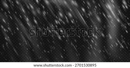 Snowstorm snow effect blizzard background with white transparent falling snowflake png overlay. Winter frozen texture for ice cold sky storm or wind. Isolated flake frost sparkle realistic pattern.