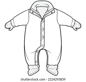 snowsuit for new born baby boys and girls fashion flat sketch vector illustration technical cad drawing template