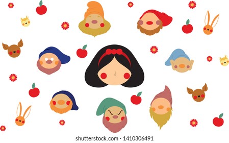 snowwhite fairy tale flat style cartoon vector 