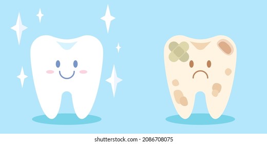 A snow-white healthy tooth and a sick tooth, dental icons set, vector illustration