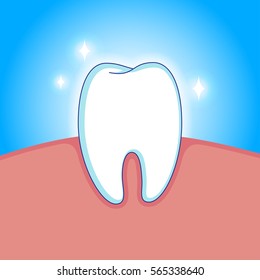 The snow-white sparkling tooth in the gum. Vector illustration EPS10.