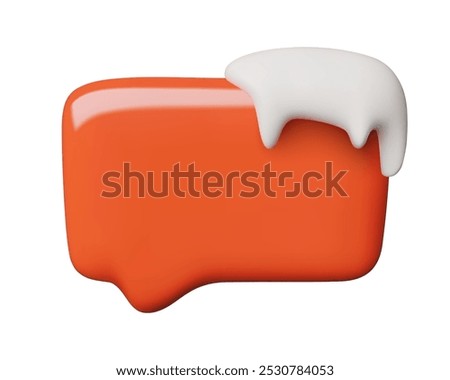 Snowy 3d speech bubble with icicles. Red Christmas and winter holiday chat box with space for text.