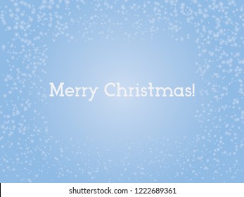 Snowy abstract background vector illustration. Merry Christmas snow square frame original banner template. Snow confetti on blue texture holiday element for your design. Snowflakes texture