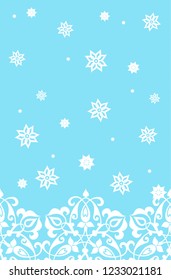 Snowy background with lace pattern for cards and banners.