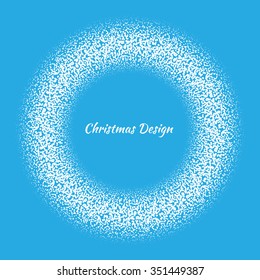 Snowy background for postcards, banners, web, advertising or seal flyers. Holidays abstract background. Vector snow texture. Christmas wreath with place for text