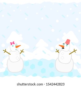 Snowy background with snowmans suitable for card design or theme party