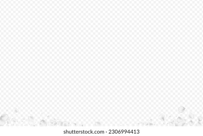 Snowy Blossom Vector Transparent Background. Pastel Fall Lotus Wallpaper. Falling Rose Frame. White Flower Tender Banner.
