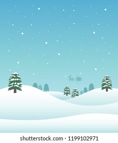 snowy blue sky and white hill with tree. illustration background