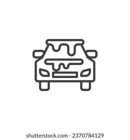 Snowy car line icon. linear style sign for mobile concept and web design. Car with snow outline vector icon. Symbol, logo illustration. Vector graphics
