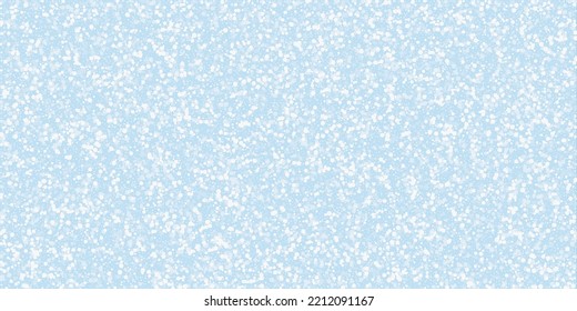 Snowy christmas background. Subtle flying snow flakes and stars on light blue winter backdrop. Delicate sweet snowy christmas. Wide vector illustration.