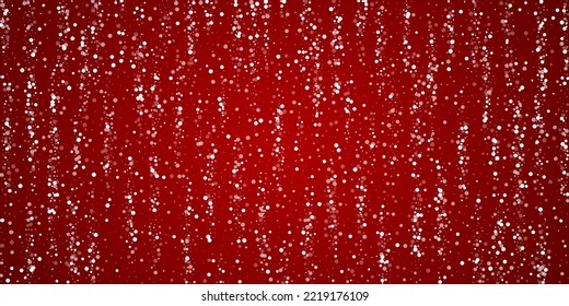 Schneeweißer Weihnachtshintergrund. Subtile fliegende Schneeflocken und Sterne auf christlich-rotem Hintergrund. Delikate, süße, schneebedeckte Weihnachten. Große Vektorgrafik.