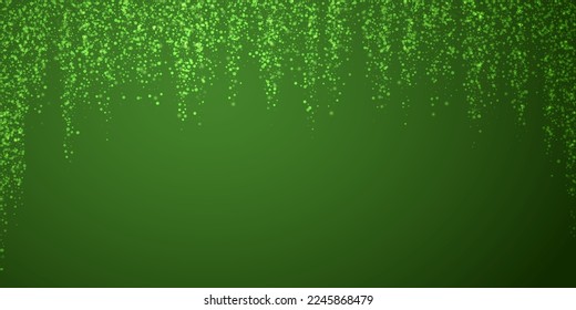 Schneeweißer Weihnachtshintergrund. Subtile fliegende Schneeflocken und Sterne auf Weihnachtsgrünem Hintergrund. Delikate, süße, schneebedeckte Weihnachten. Große Vektorgrafik.