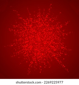 Snowy christmas background. Subtle flying snow flakes and stars on christmas red background. Delicate sweet snowy christmas. Square vector illustration.