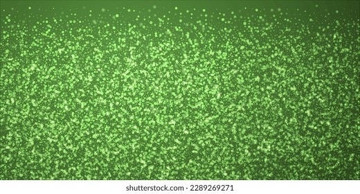 Snowy christmas background. Subtle flying snow flakes and stars on christmas green background. Delicate sweet snowy christmas. Wide vector illustration.