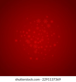 Snowy christmas background. Subtle flying snow flakes and stars on christmas red background. Delicate sweet snowy christmas. Square vector illustration.
