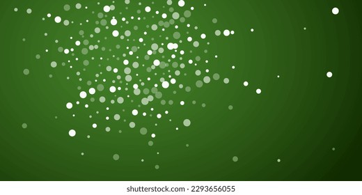 Snowy christmas background. Subtle flying snow flakes and stars on christmas green background. Delicate sweet snowy christmas. Wide vector illustration.