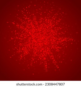 Fondo de navidad nevada. Sutiles copos de nieve volando y estrellas de fondo rojo navideño. Delicadas navidades nevadas dulces. Ilustración vectorial cuadrada.