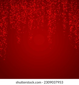 Snowy christmas background. Subtle flying snow flakes and stars on christmas red background. Delicate sweet snowy christmas. Square vector illustration.