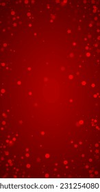 Snowy christmas background. Subtle flying snow flakes and stars on christmas red background. Delicate sweet snowy christmas. Vertical vector illustration.