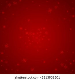 Snowy christmas background. Subtle flying snow flakes and stars on christmas red background. Delicate sweet snowy christmas. Square vector illustration.